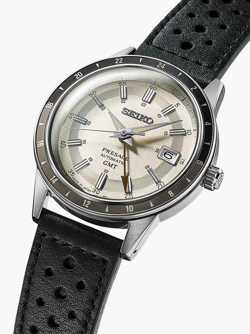 Buy Seiko SSK011J1 Men's Presage Style 60s Road Trip GMT Automatic Leather Strap Watch, White/Black Online at johnlewis.com