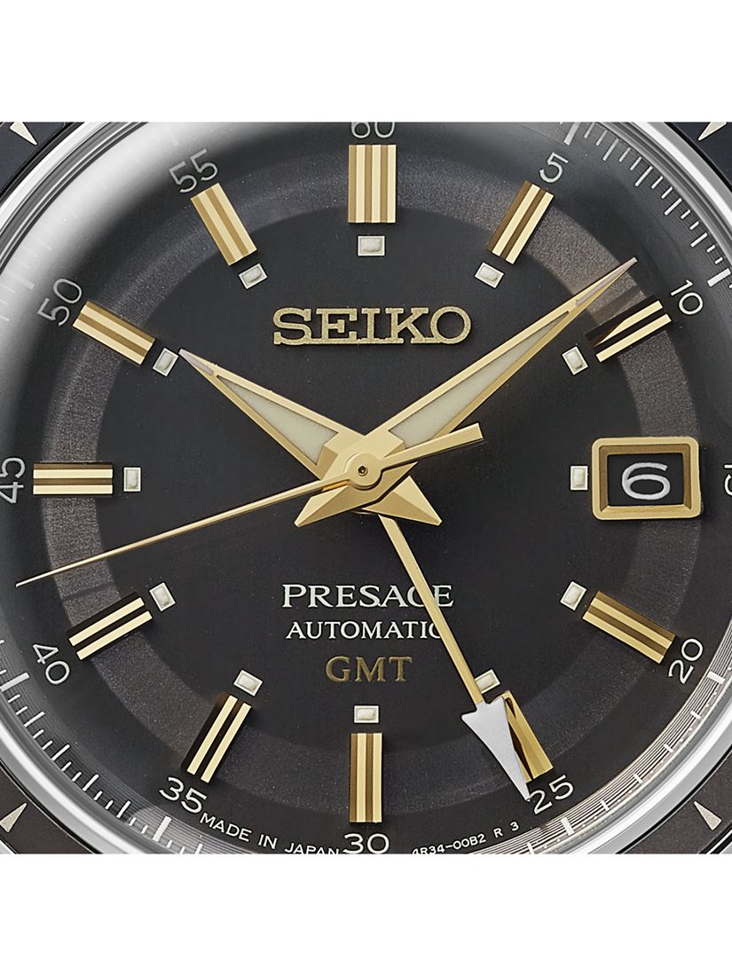 Buy Seiko SSK013J1 Men's Presage Style 60s Road Trip GMT Automatic Leather Strap Watch, Black Online at johnlewis.com