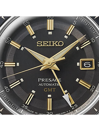 Seiko SSK013J1 Men's Presage Style 60s Road Trip GMT Automatic Leather Strap Watch, Black