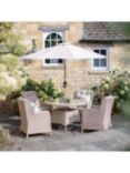 Bramblecrest Chedworth 4-Seater Garden Round Dining Table & Chairs Set with Parasol, Sandstone