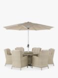 Bramblecrest Chedworth 6-Seater Garden Round Dining Table & Chairs Set with Lazy Susan & Parasol, Sandstone