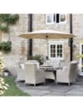 Bramblecrest Chedworth 6-Seater Garden Round Dining Table & Chairs Set with Lazy Susan & Parasol, Sandstone