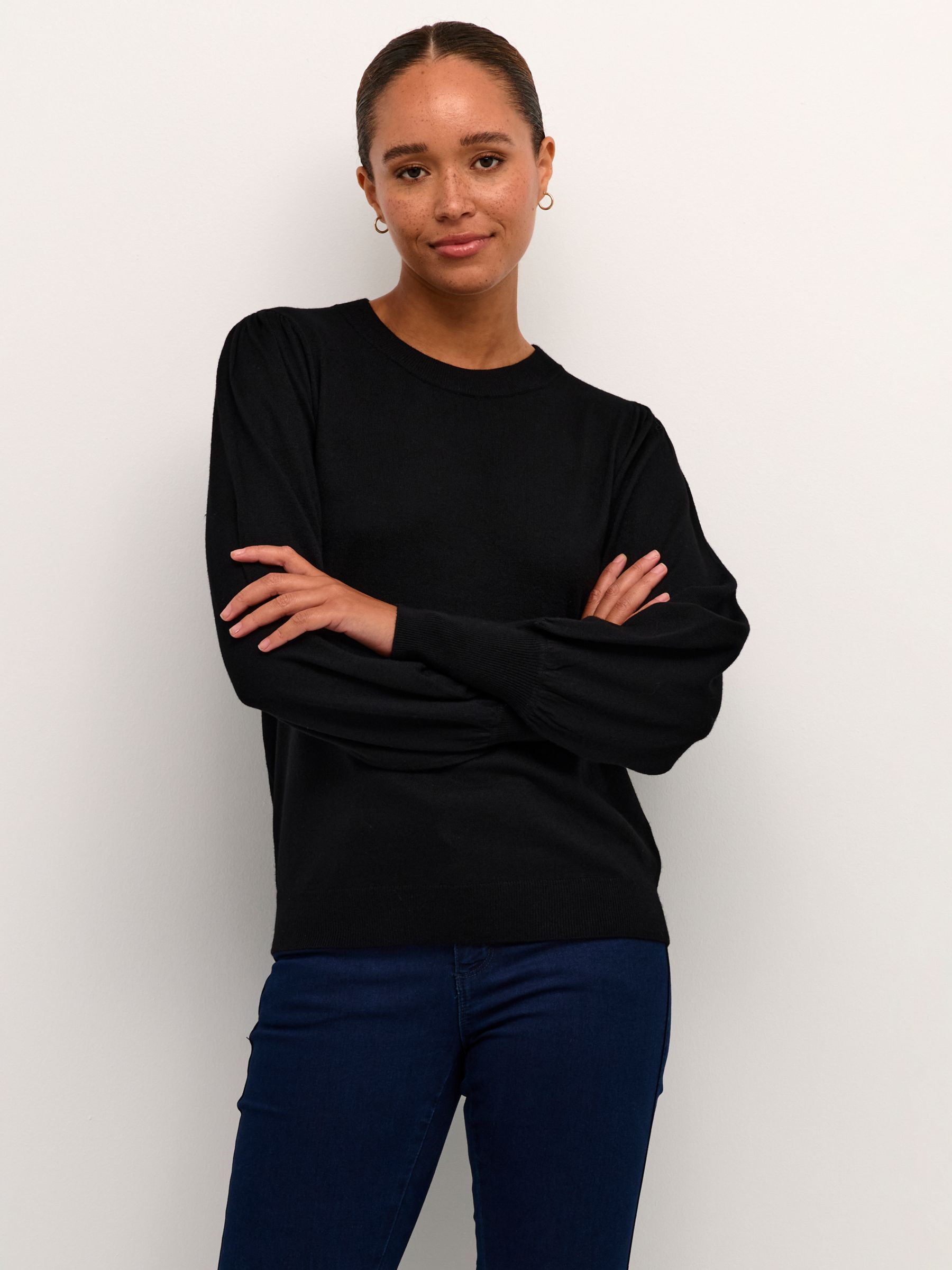 Buy KAFFE Lizza Puff Sleeve Jumper, Black Online at johnlewis.com