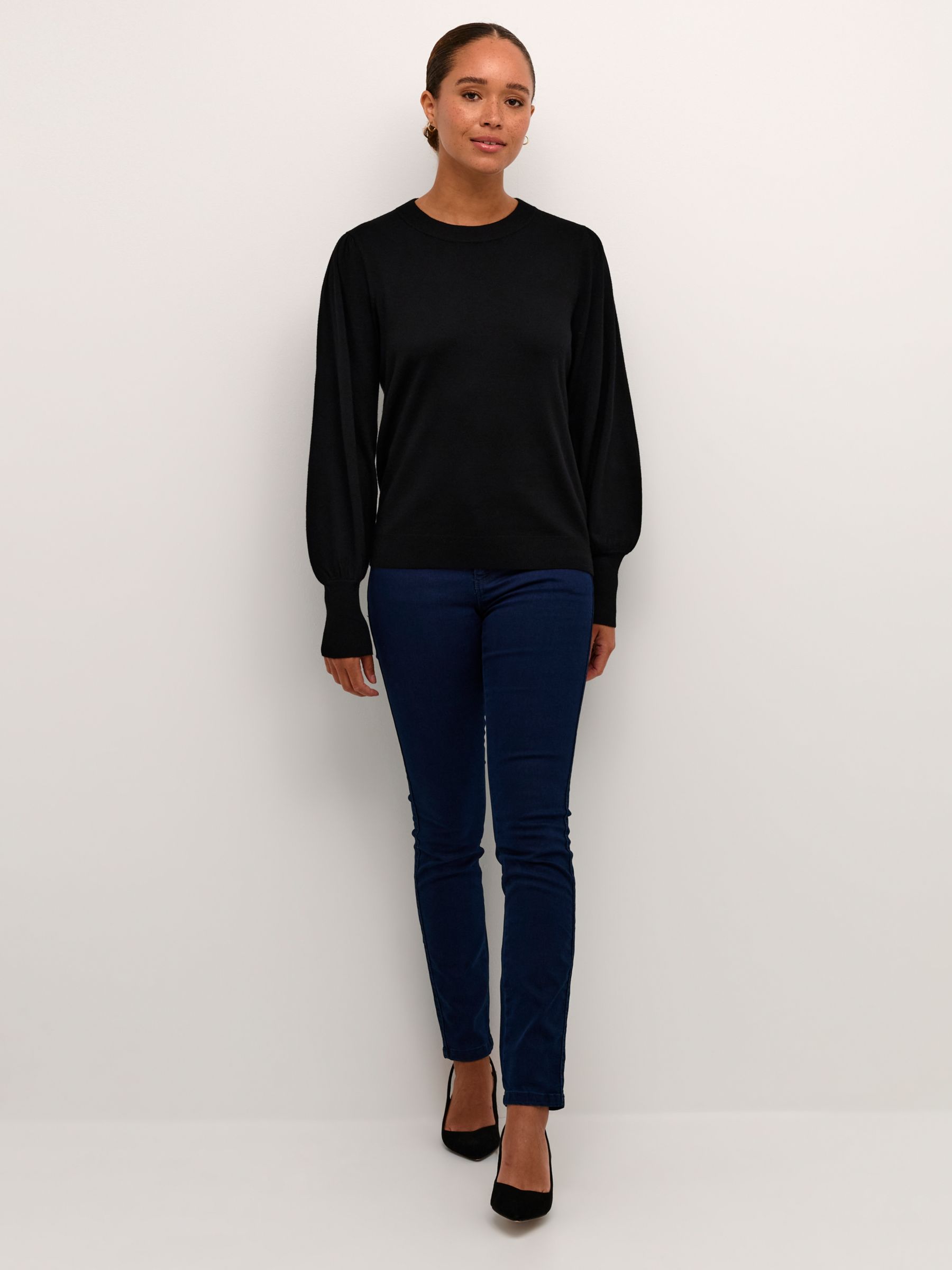 Buy KAFFE Lizza Puff Sleeve Jumper, Black Online at johnlewis.com