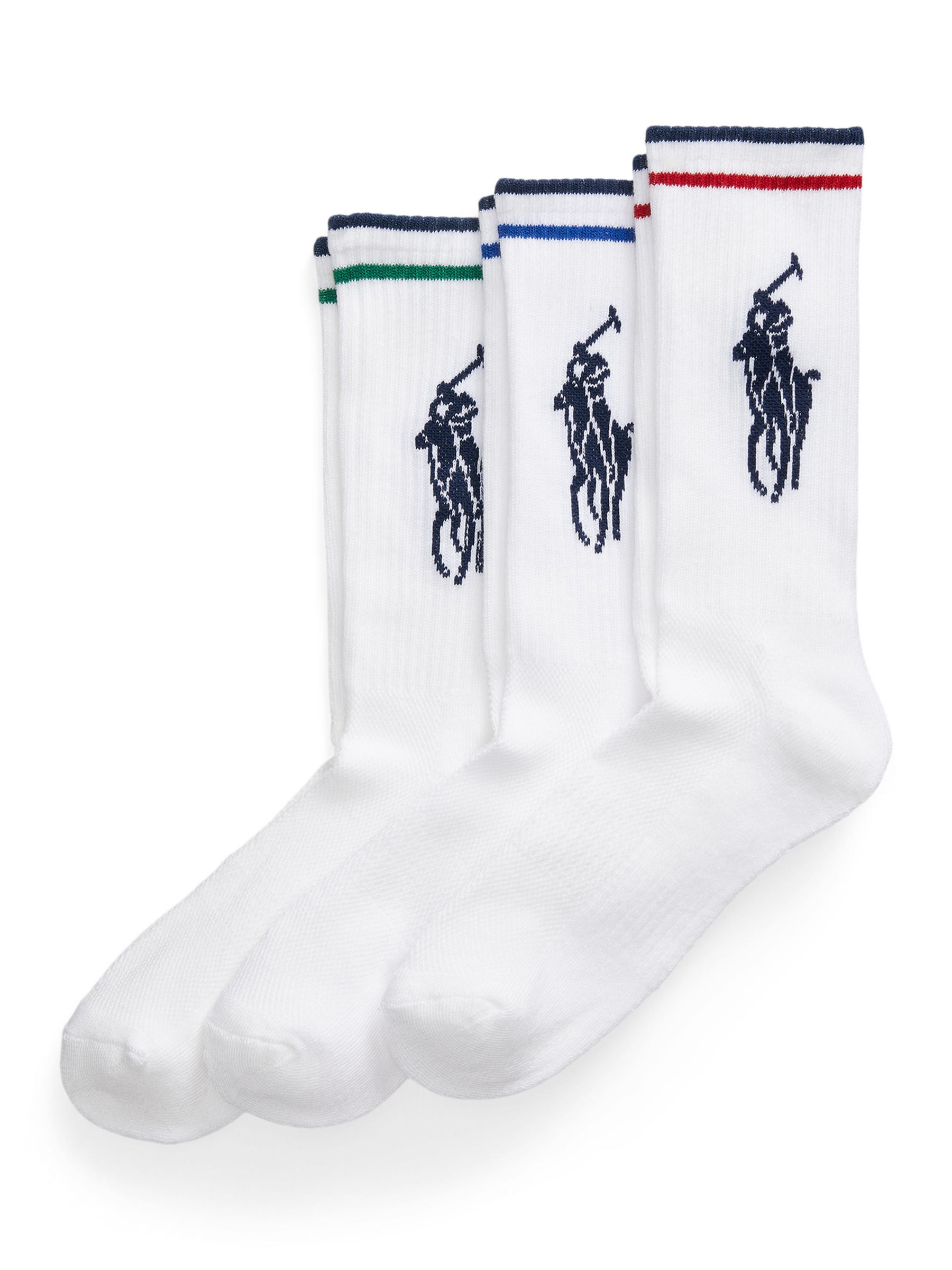 Buy Ralph Lauren Striped Cuff Crew Socks, Pack of 3, White Online at johnlewis.com