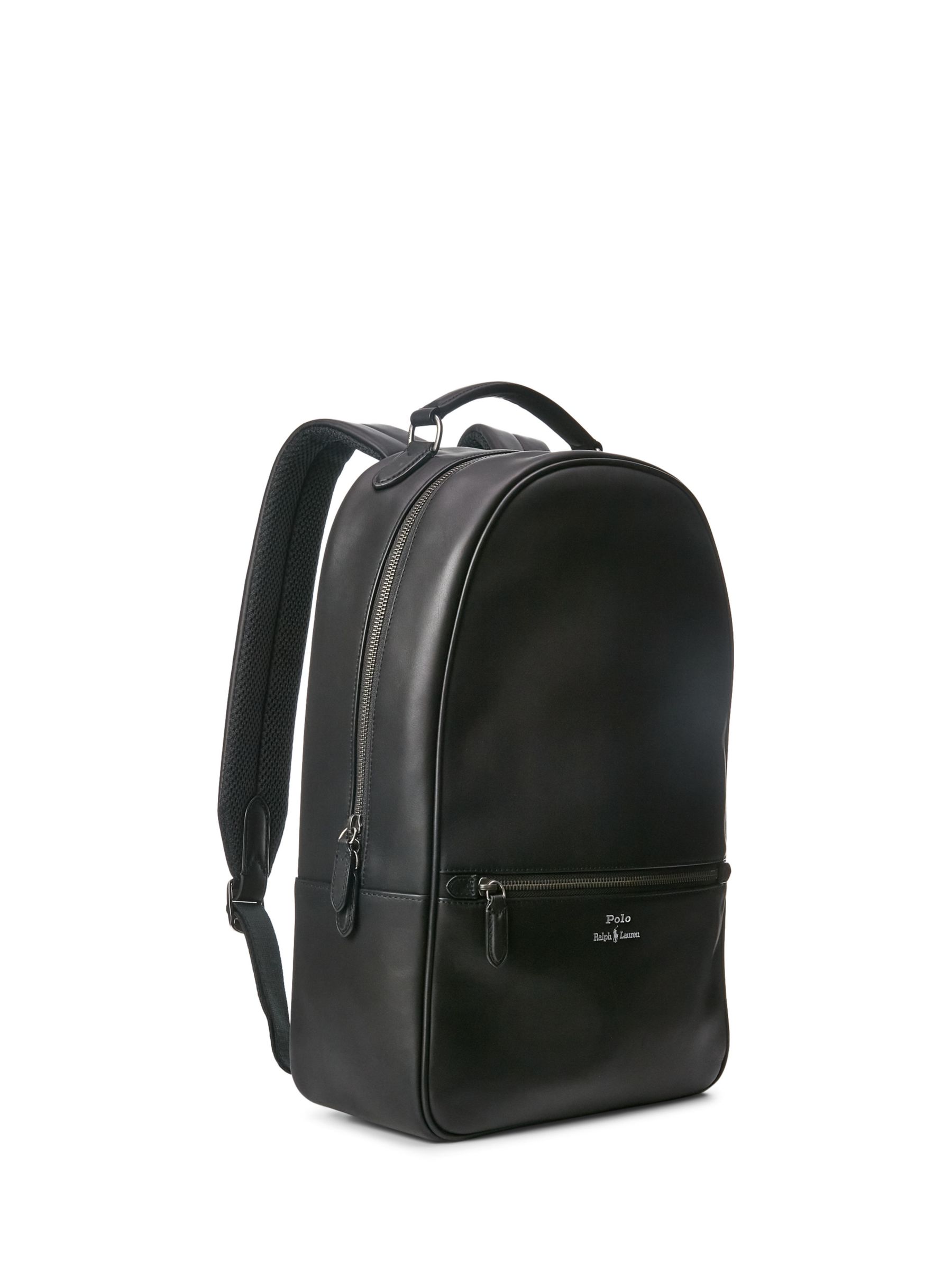Ralph Lauren Smooth Leather Backpack, Black at John Lewis & Partners