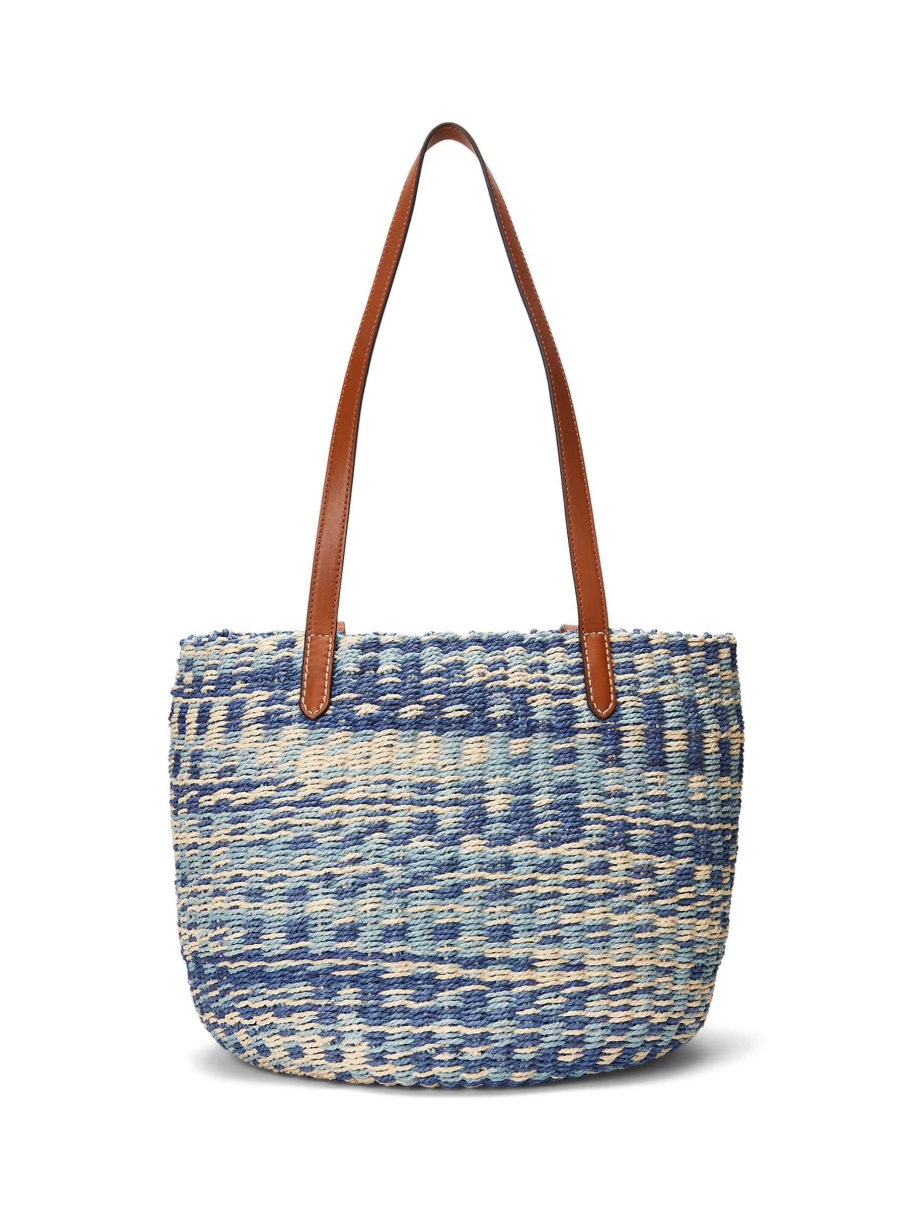 Lauren Ralph Lauren Hartley Straw Tote Bag, Indigo Mix/Tan