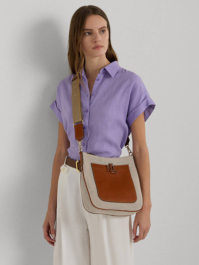 Lauren Ralph Lauren Cameryn Canvas and Leather Crossbody Bag, Natural/Lauren Tan