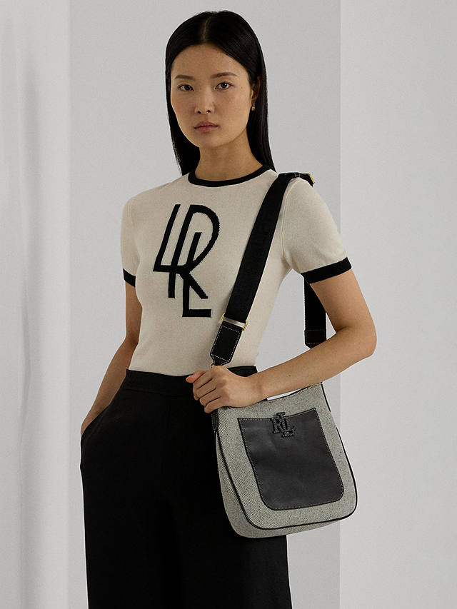 Lauren Ralph Lauren Cameryn Canvas and Leather Crossbody Bag, Natural/Black