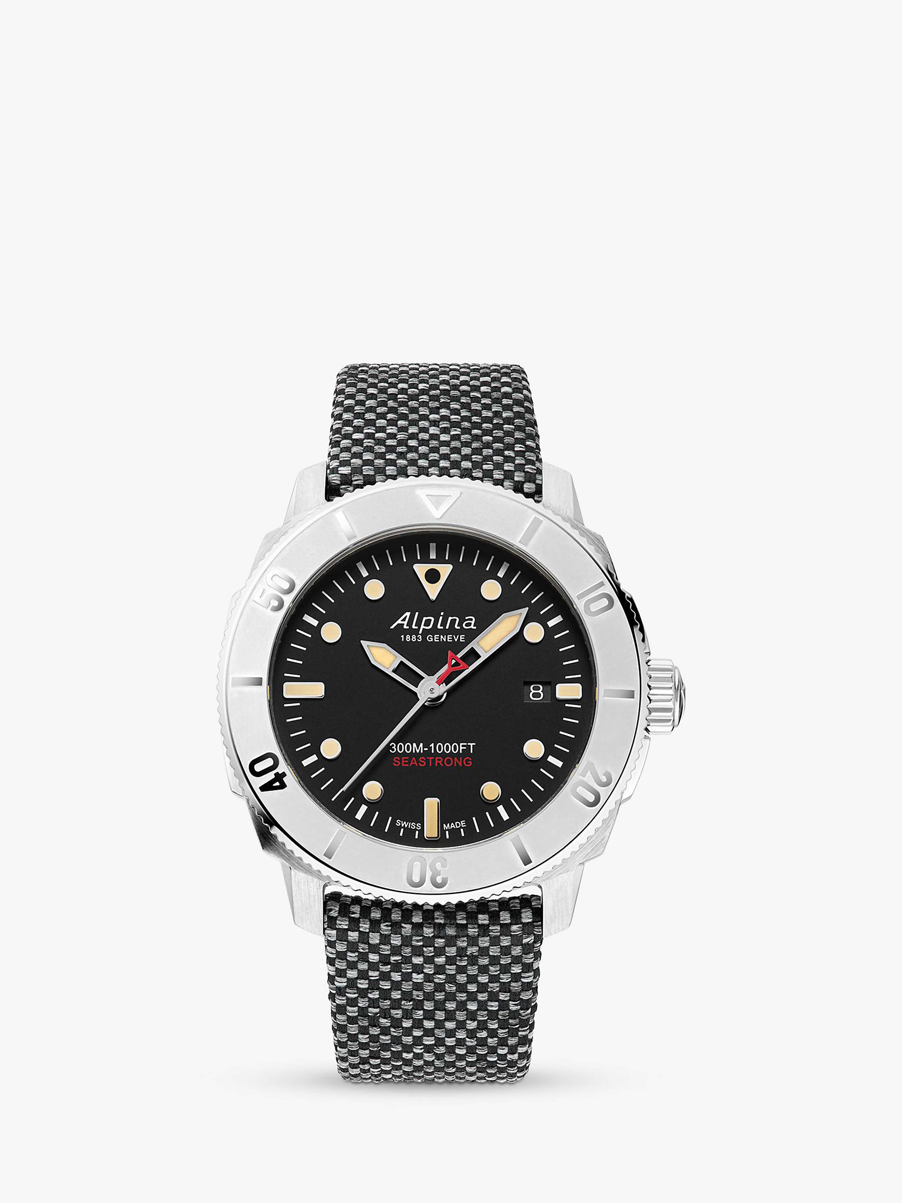 Buy Alpina AL-525BBG4VR6 Men's Seastrong Diver 300 Heritage Leather Strap Watch, Grey/Black Online at johnlewis.com