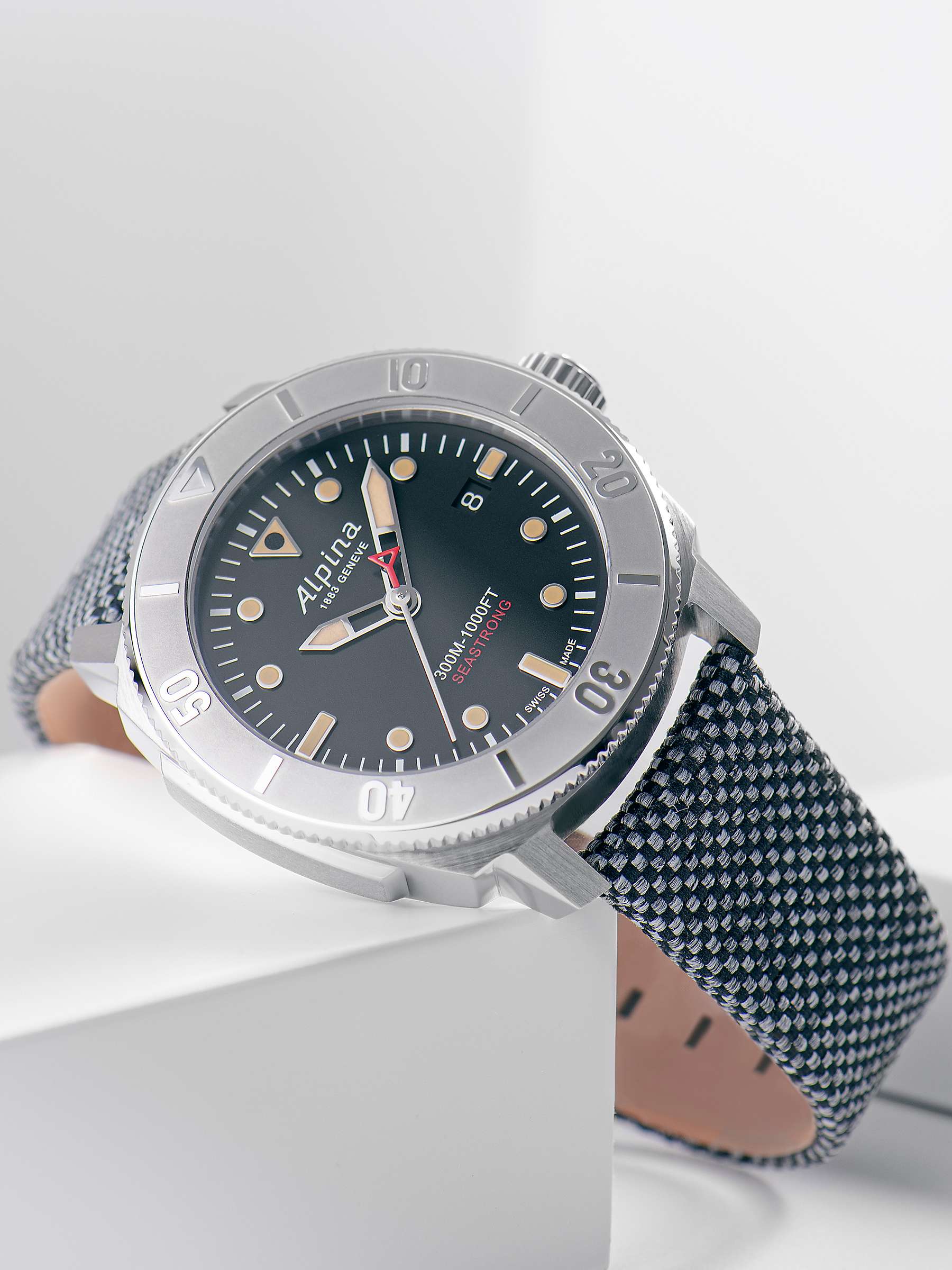 Buy Alpina AL-525BBG4VR6 Men's Seastrong Diver 300 Heritage Leather Strap Watch, Grey/Black Online at johnlewis.com