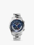 Alpina AL-255N4S26B Men's Startimer Pilot Quartz Worldtimer Bracelet Strap Watch, Silver/Blue