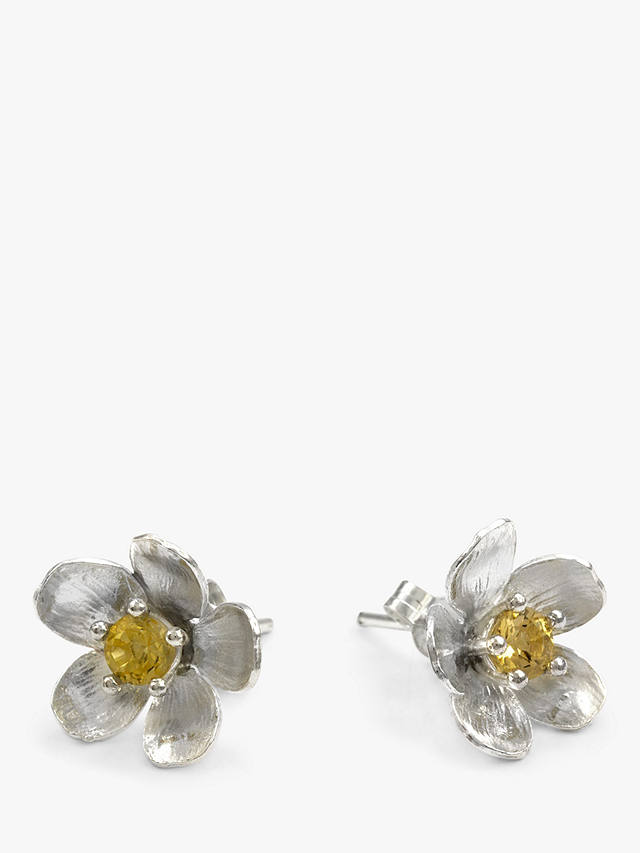 Alex Monroe Buttercup Flower Yellow Citrine Stud Earrings, Silver