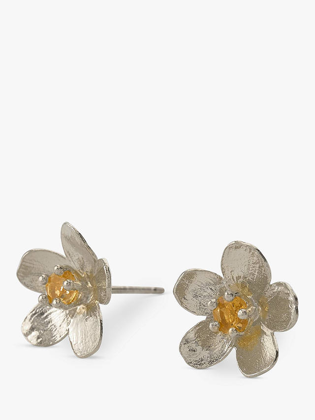 Alex Monroe Buttercup Flower Yellow Citrine Stud Earrings, Silver