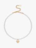 Coach Sculpted C Heart Pendant Faux Pearl Choker Necklace, Pearl/Gold