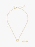 Coach Sculpted C and Faux Pearl Pendant Necklace and Stud Earrings Jewellery Set, Pearl