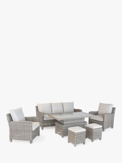 KETTLER Palma Signature 7-Seater Garden Lounging/Dining Set with Glass Top High/Low Table, Oyster/Stone