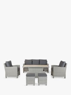 KETTLER Palma Signature 7-Seater Garden Lounging/Dining Set with Slatted Top High/Low Table, White Wash/Grey Taupe