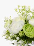 Floralsilk Artificial Ranunculus & Gypsophila in Glass Vase, H25cm, Green/White
