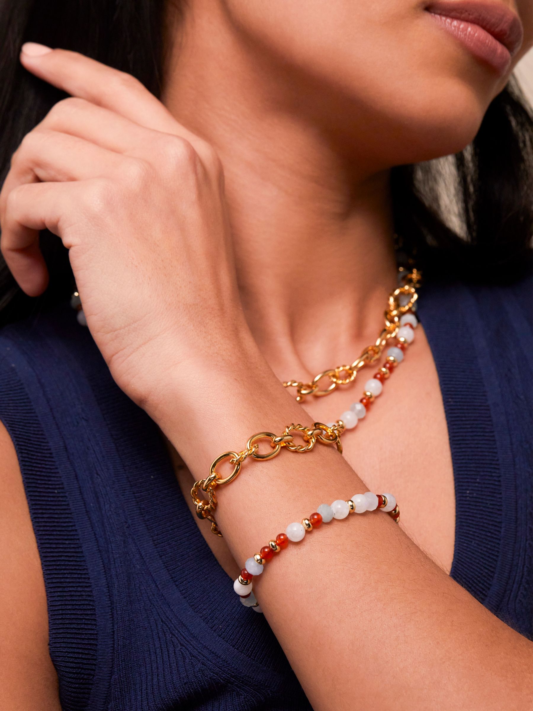 Estella Bartlett Moonstone And Agate Beaded Bracelet, Gold/Red/Blue