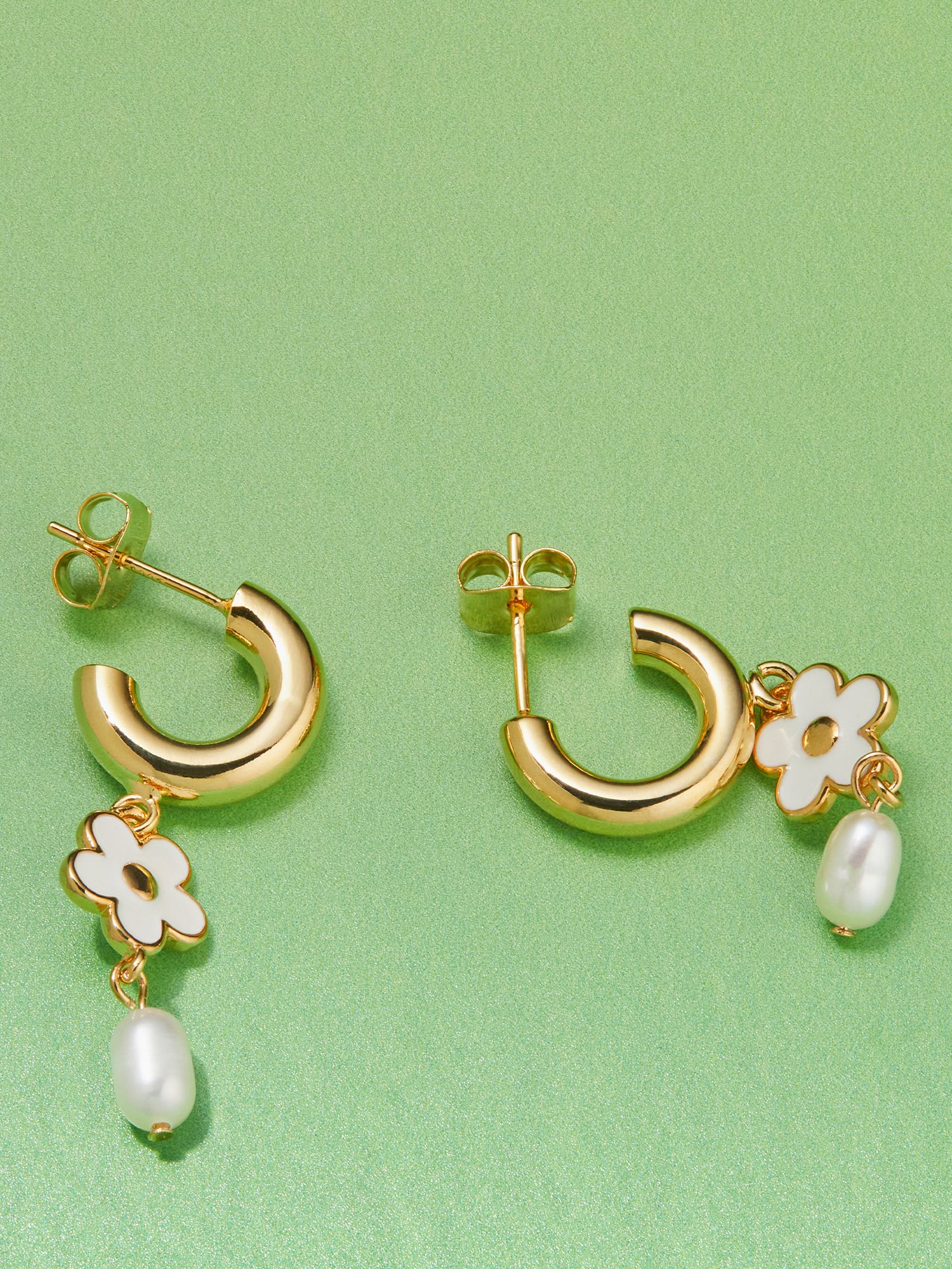 Estella Bartlett Enamel Flower Pearl Hoop Earrings, Gold