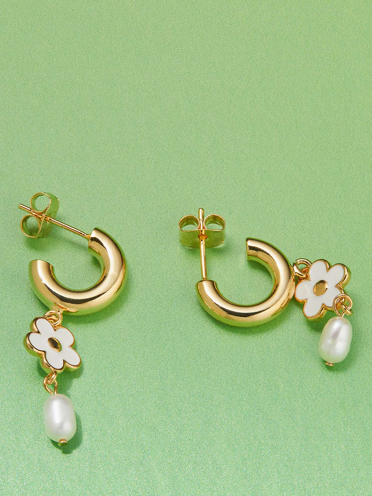 Buy Estella Bartlett Enamel Flower Pearl Hoop Earrings, Gold Online at johnlewis.com