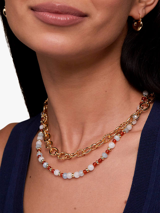Estella Bartlett Moonstone And Agate T-Bar Necklace, Gold/Multi