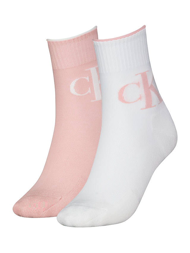 Calvin Klein Logo Socks, Pack of 2, Rose Pink/White