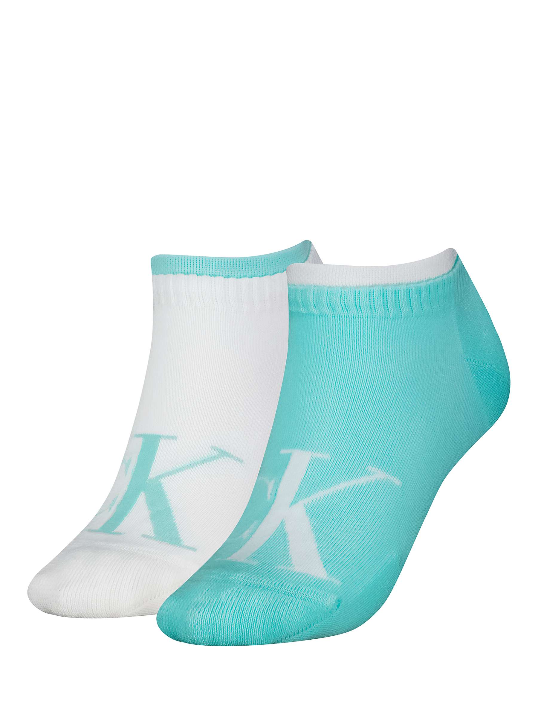 Buy Calvin Klein Logo Trainer Socks, Pack of 2, Light Turquoise/White Online at johnlewis.com