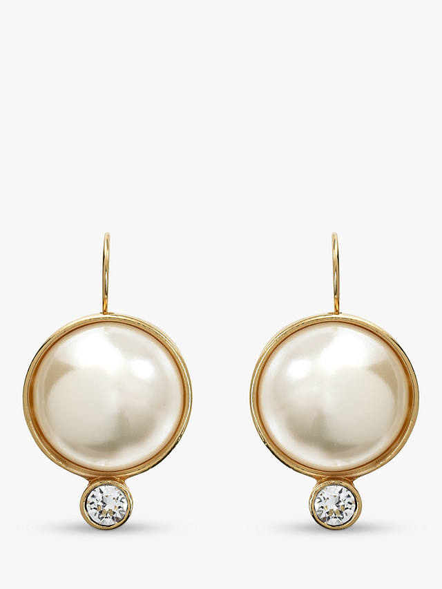Eclectica Vintage 18ct Gold Plated Statement Pearl Swarovski Crystal Earrings, Cream