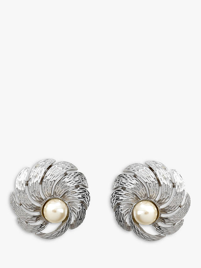 Eclectica Vintage Faux Pearl Textured Swirl Clip On Earrings, Silver