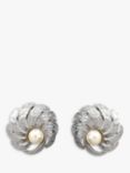Eclectica Vintage Faux Pearl Textured Swirl Clip On Earrings, Silver