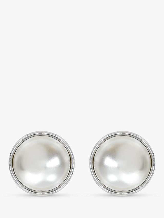 Eclectica Vintage Cabouchon Faux Pearl Clip-On Earrings, Silver