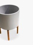 Ivyline Vigo Concrete Indoor Plant Pot with Wood Stand, 22cm, Cement