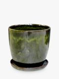 Ivyline Glazed Ceramic Indoor/Outdoor Plant Pot & Saucer, Green