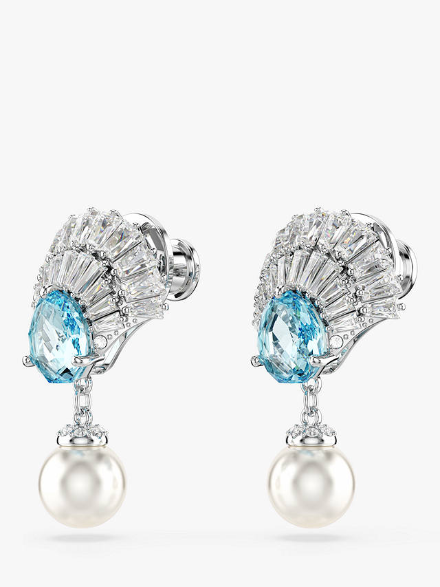 Swarovski Idyllia Shell Crystal Pearl Drop Earrings, Silver/Aqua