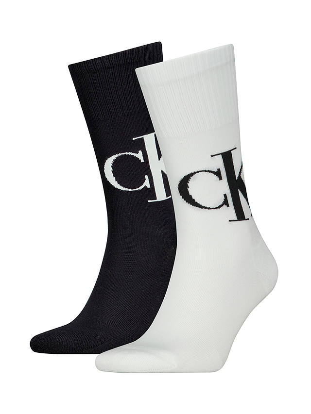 Calvin Klein Logo Crew Socks, Pack of 2, Black/White