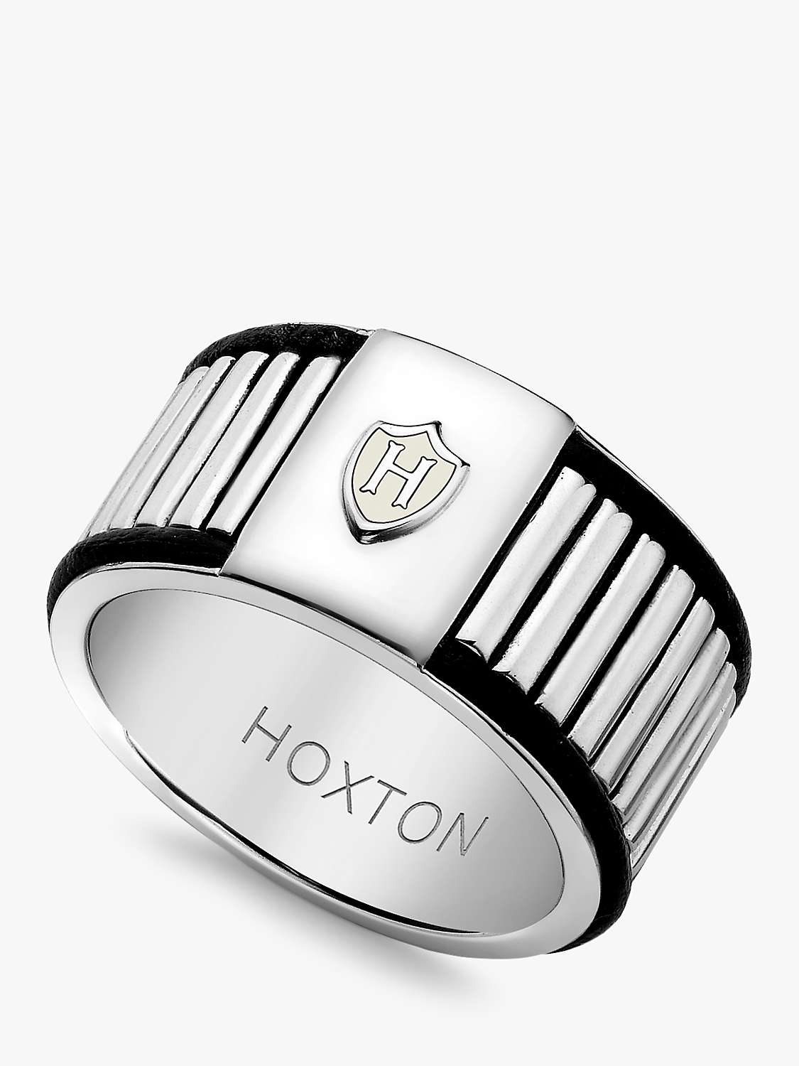 Buy Hoxton London Men's Sterling Silver Bold Leather Ribbed Ring, Silver Online at johnlewis.com