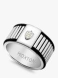 Hoxton London Men's Sterling Silver Bold Leather Ribbed Ring, Silver