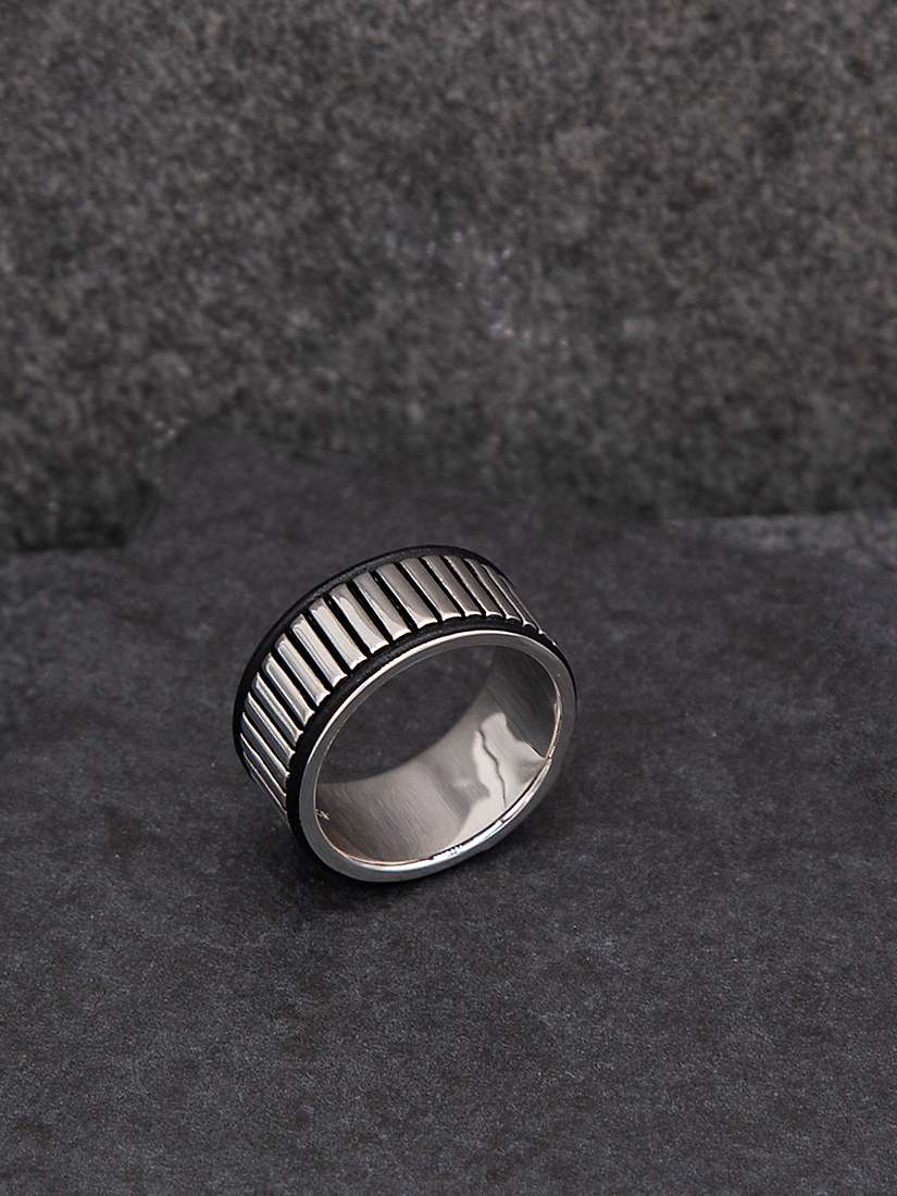 Buy Hoxton London Men's Sterling Silver Bold Leather Ribbed Ring, Silver Online at johnlewis.com
