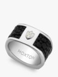 Hoxton London Men's Sterling Silver Black Printed Leather Inlay Ring, Silver/Black