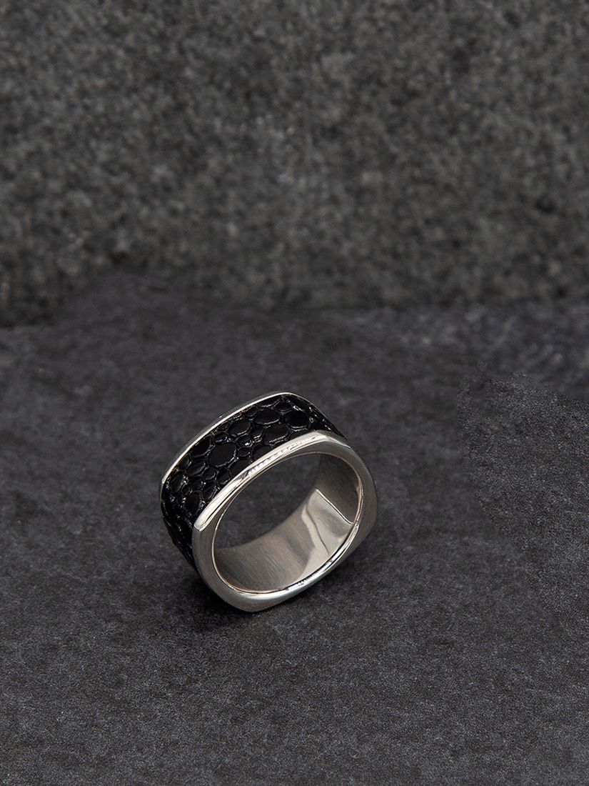Buy Hoxton London Men's Sterling Silver Black Printed Leather Inlay Ring, Silver/Black Online at johnlewis.com