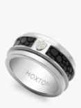 Hoxton London Men's Sterling Silver Black Printed Leather Spinning Ring, Silver/Black