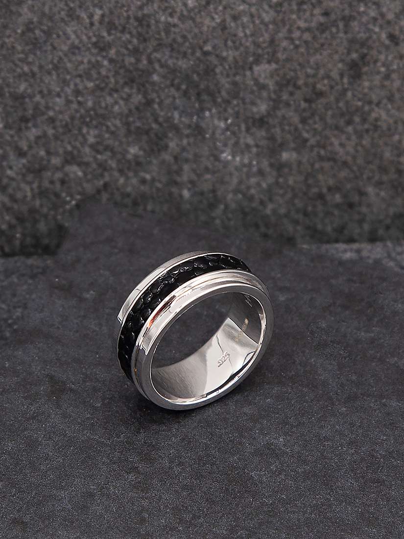 Buy Hoxton London Men's Sterling Silver Black Printed Leather Spinning Ring, Silver/Black Online at johnlewis.com