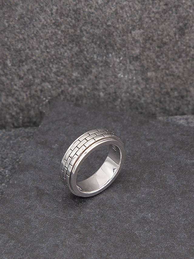 Hoxton London Men's Brick Textured Spinning Ring, Silver