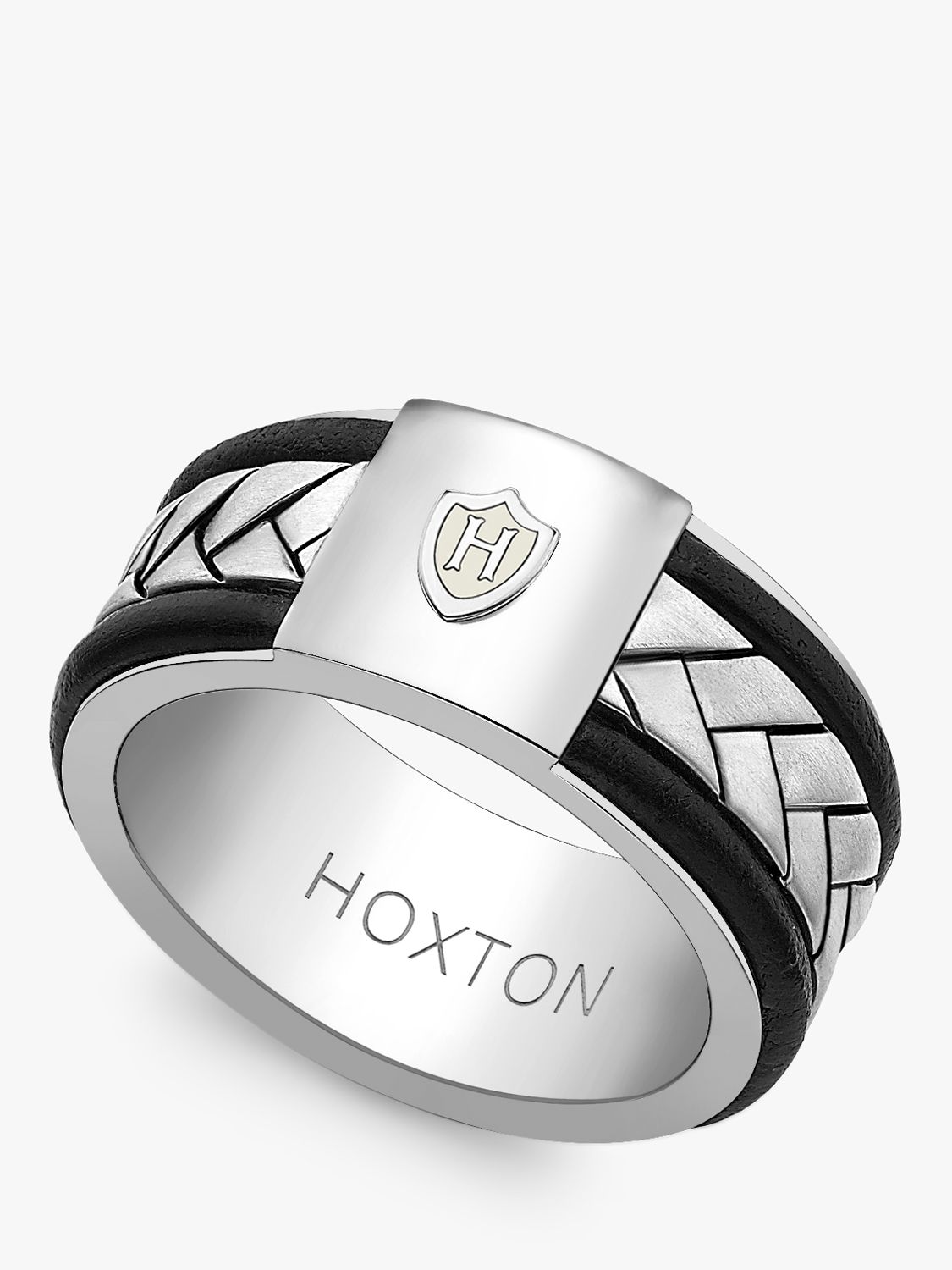 Buy Hoxton London Men's Herringbone Leather Inlay Ring, Silver Online at johnlewis.com