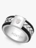 Hoxton London Men's Herringbone Leather Inlay Ring, Silver