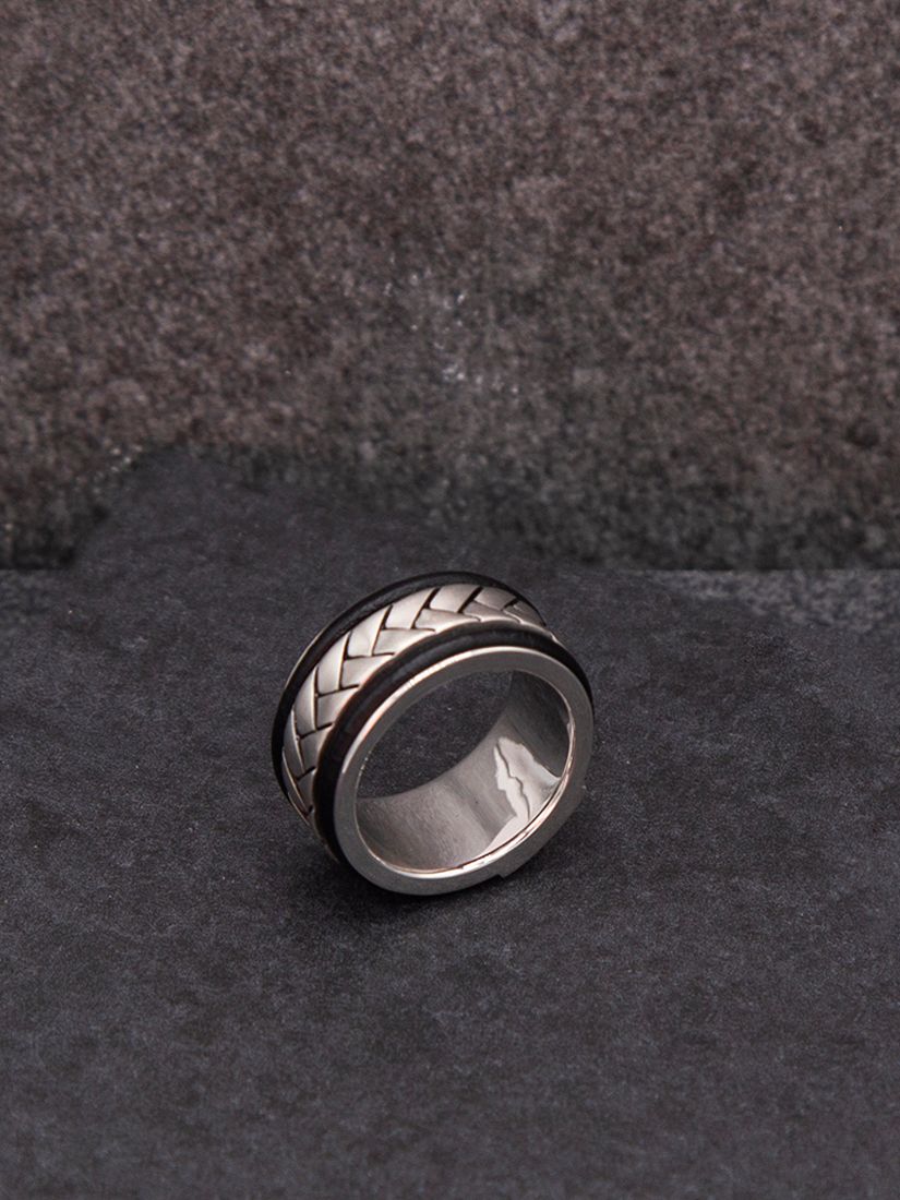 Buy Hoxton London Men's Herringbone Leather Inlay Ring, Silver Online at johnlewis.com