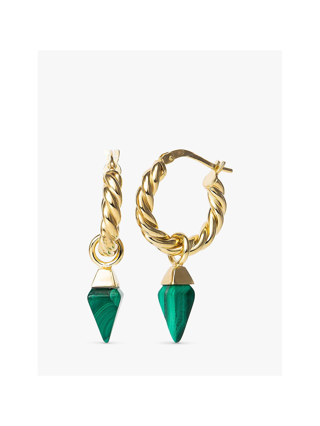 LARNAUTI Annecy Malachite Pyramid Charm Rope Hoop Earrings, Gold/Green