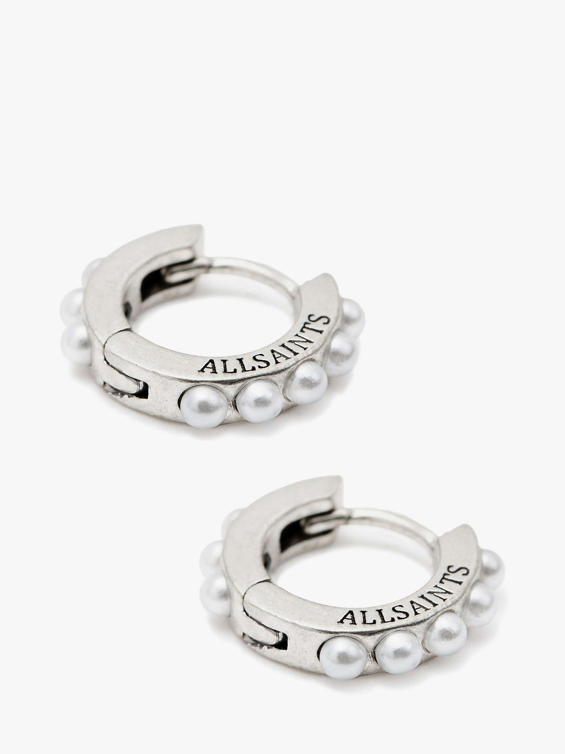Buy AllSaints Faux Pearl Huggie Hoop Earrings, Pack of 2, Warm Silver Online at johnlewis.com